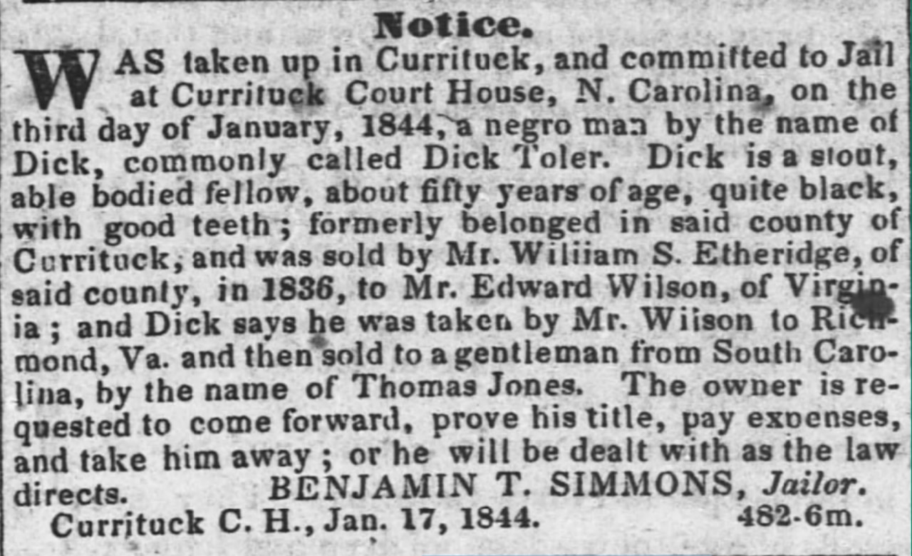 Clues about Dick Toler: Lived in Currituck County, North Carolina, Richmond