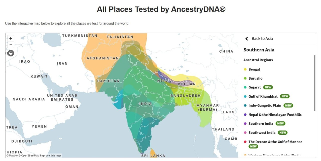 Ancestry currently maps 36 regions and 124 ancestral journeys throughout Asia, with 10 regions and 23 journeys just related to the Indian subcontinent. And new regions and journeys are being identified and added regularly.