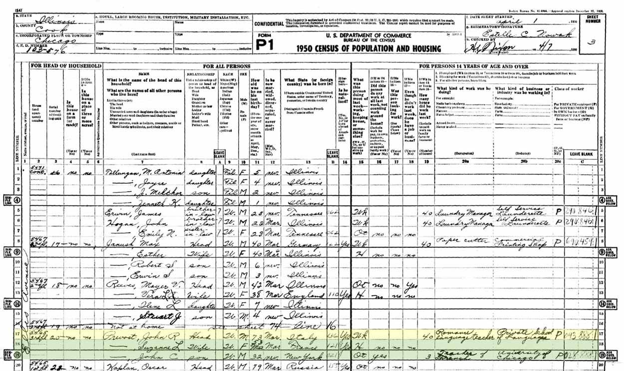 1950 United States Federal Census - John R. Prevost