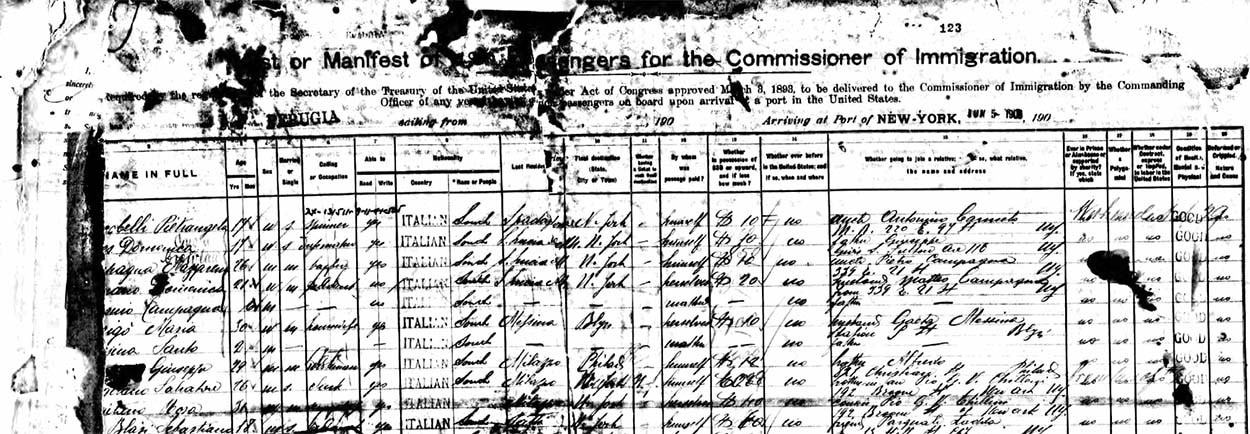 New York Passenger List, 2 Jun 1903 - Salvatore Riggitano