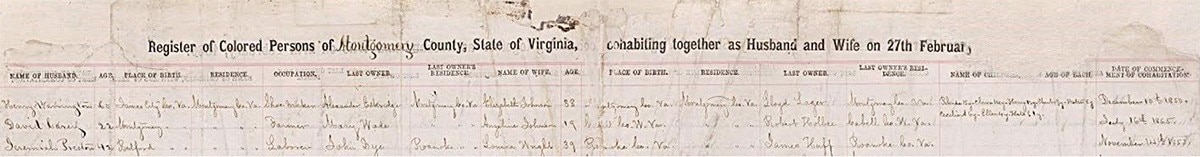 Cohabitation Record. Montgomery County, Virginia