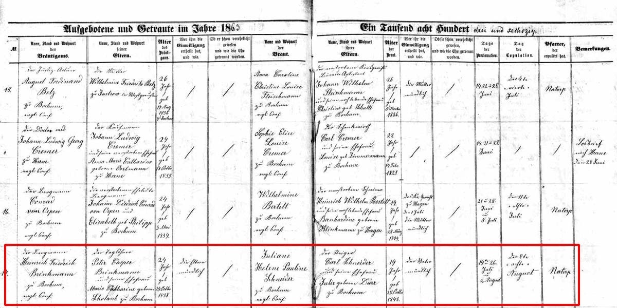 Source: Germany, Lutheran Baptisms, Marriages, and Burials, 1500-1971 for Henrich Friedrich Brinkmann; Ancestry.com