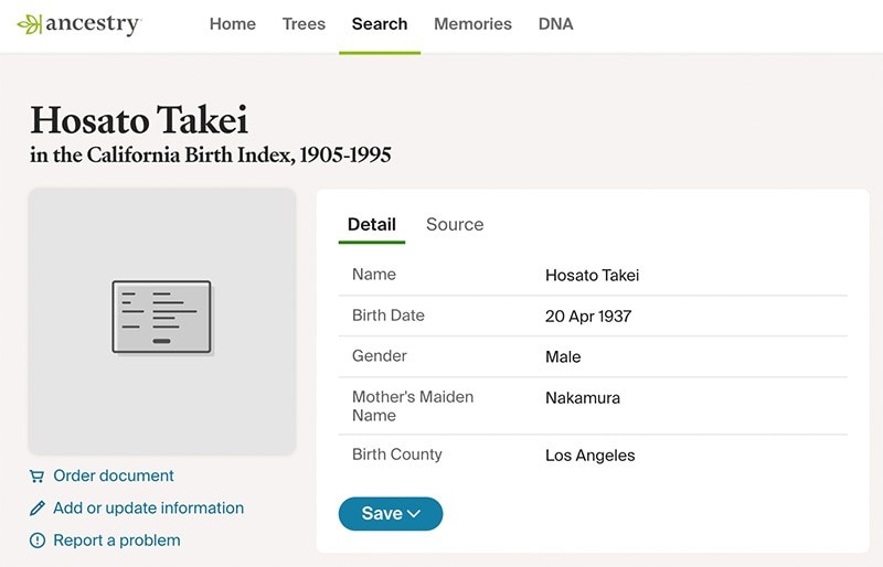 California Birth Index, 1905-1995 on Ancestry