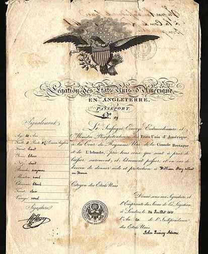 US passport, 1815, Wikimedia Commons