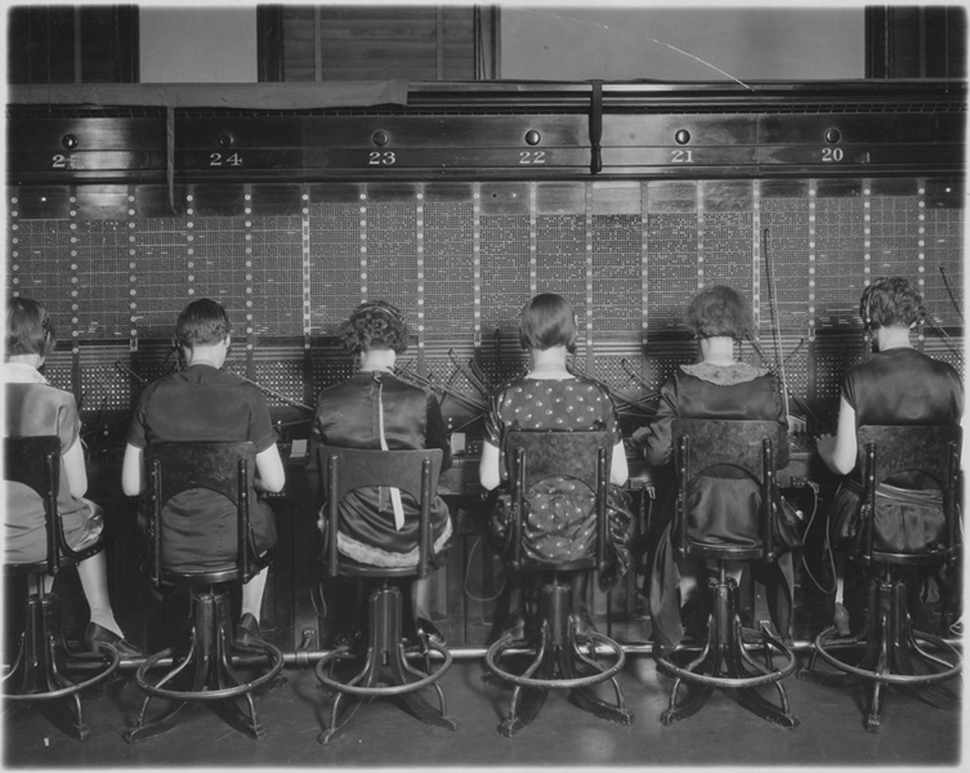 Switchboard Operators at Telephone Company, 1927, Wikimedia Commons
