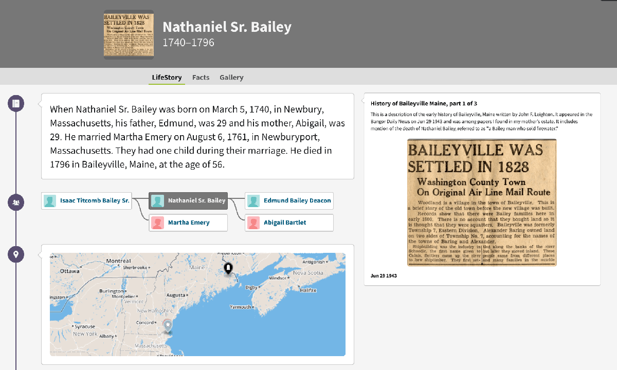 Lifestory entry for Nathaniel Bailey.