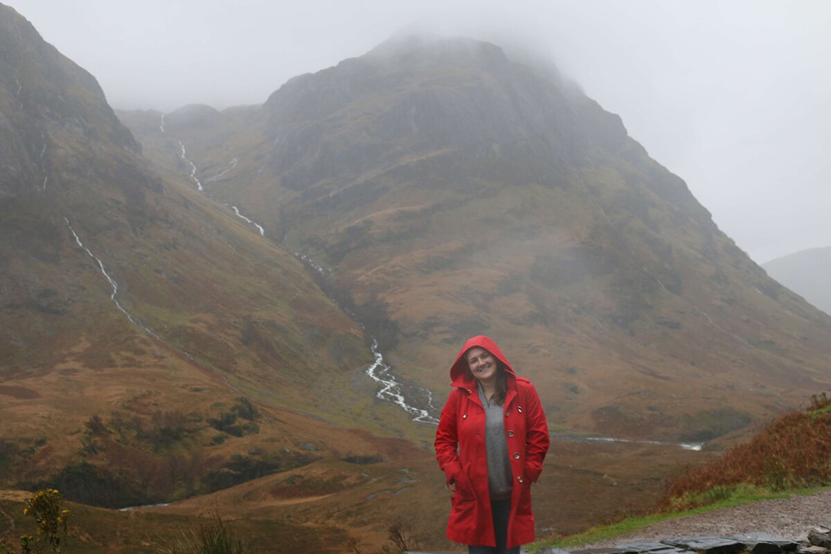 Amanda at the Three Sisters in Scotland.