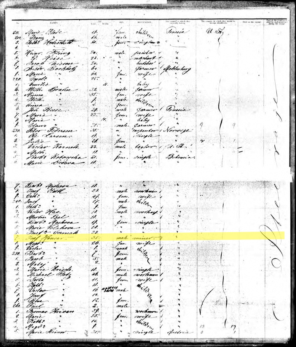 Passenger list for the SS Westphalia.