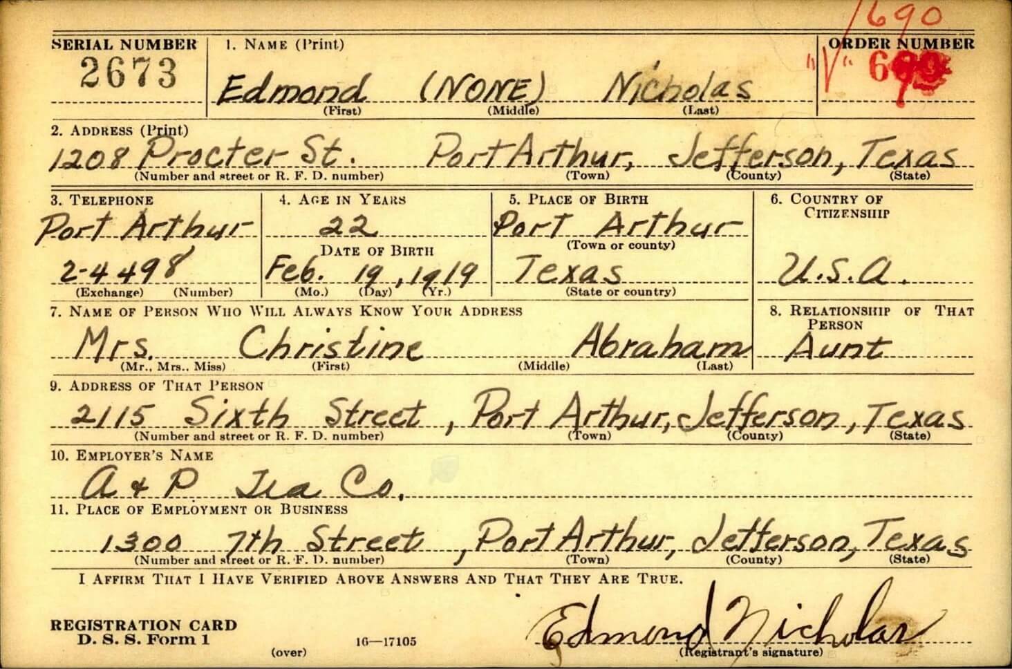 Ed's draft card.