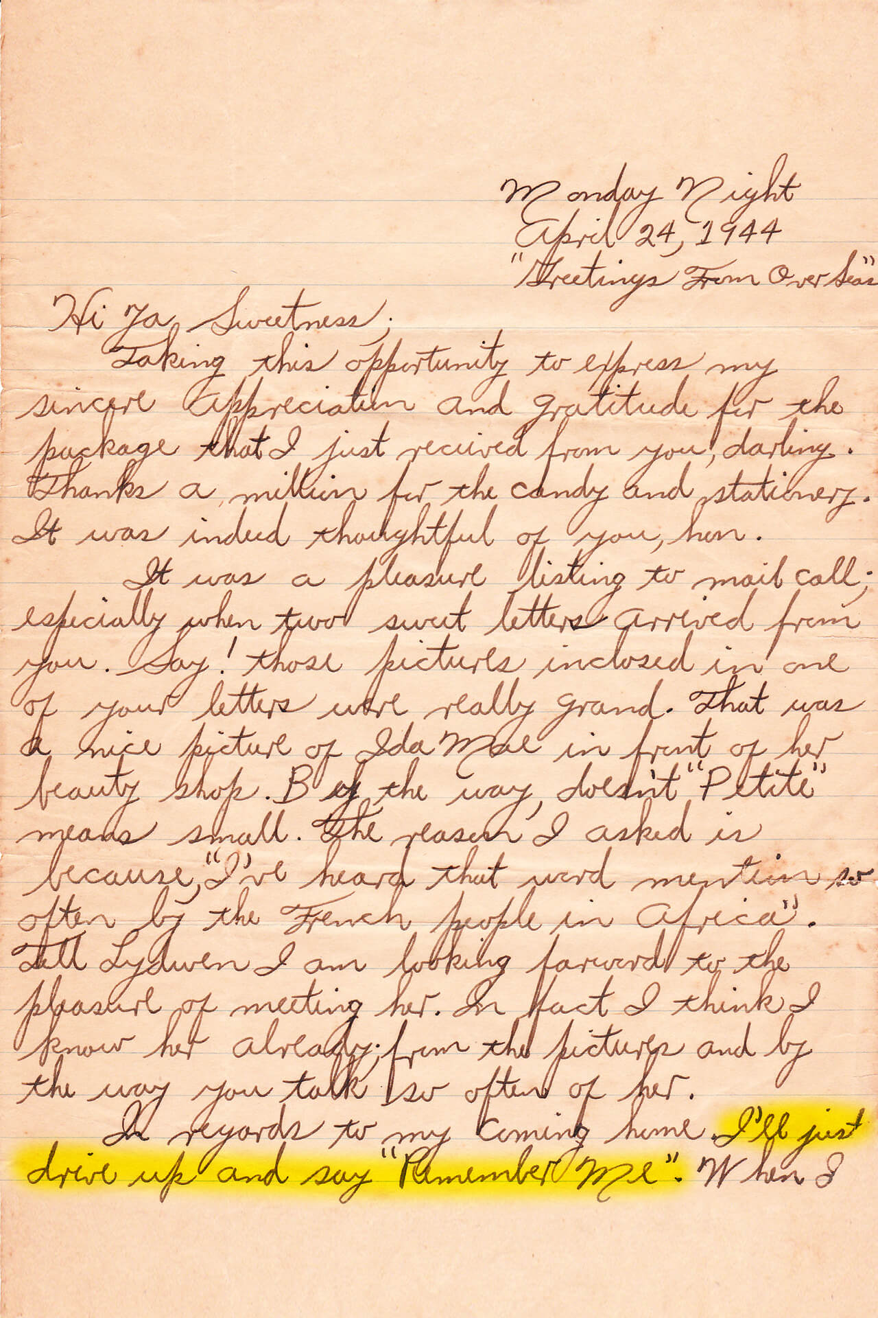 Front of Ed's letter from April 24, 1944.