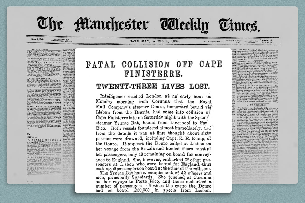 A newspaper clipping from The Manchester Weekly Times in April 1882