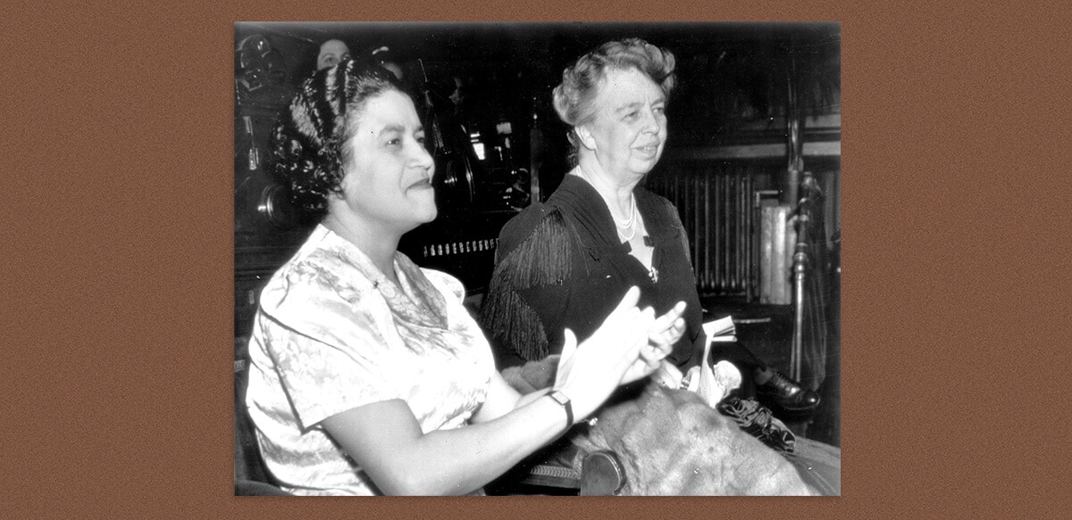 Photo of Crystal Bird Fauset and Elenor Roosevelt seated