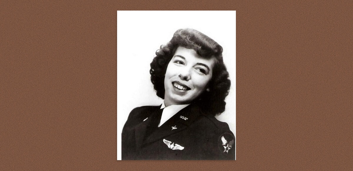 Headshot of Kathleen Hilbrandt in her WWII pilot uniform