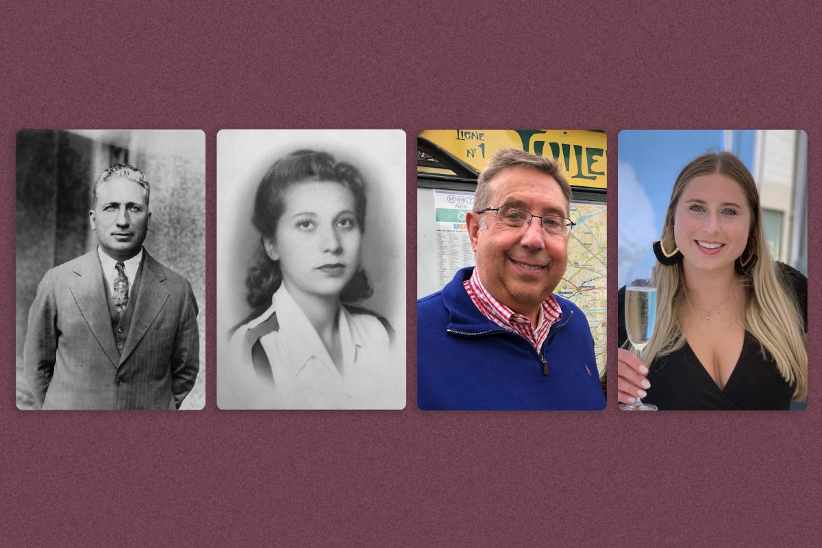 A collage of 4 images showing the author and 3 other generations of her family, leading back to Michael Valente