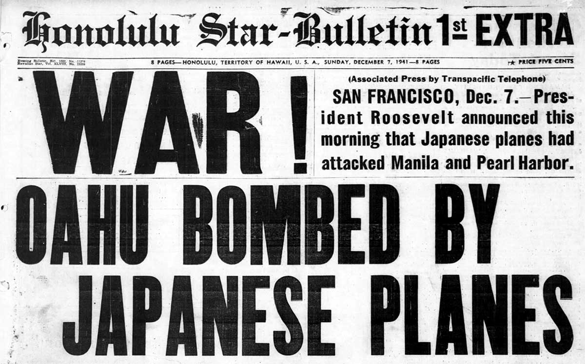 Honolulu Star-Bulletin - December 7, 1941 front page