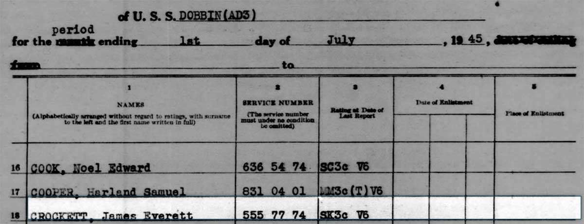 U.S.S. Dobbin muster roll, July 1945
