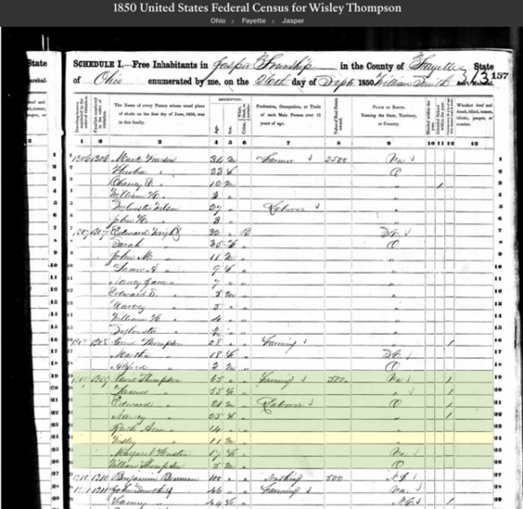 John Wesley Thompson in the 1850 U.S. Census