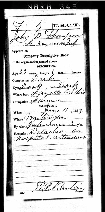 John Wesley Thompason in the U.S., Colored Troops Military Service Records, 1863-1865