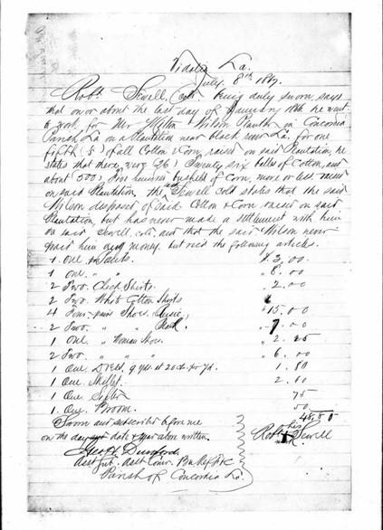 Letter written on behalf of Robert Sewell, Vidalia, Louisiana, dated July 8, 1867.