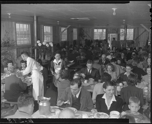 Rohwer Relocation Center, McGehee, Arkansas. The Thanksgiving day dinner at the staff mess-hall, 1942, Wikimedia Commons