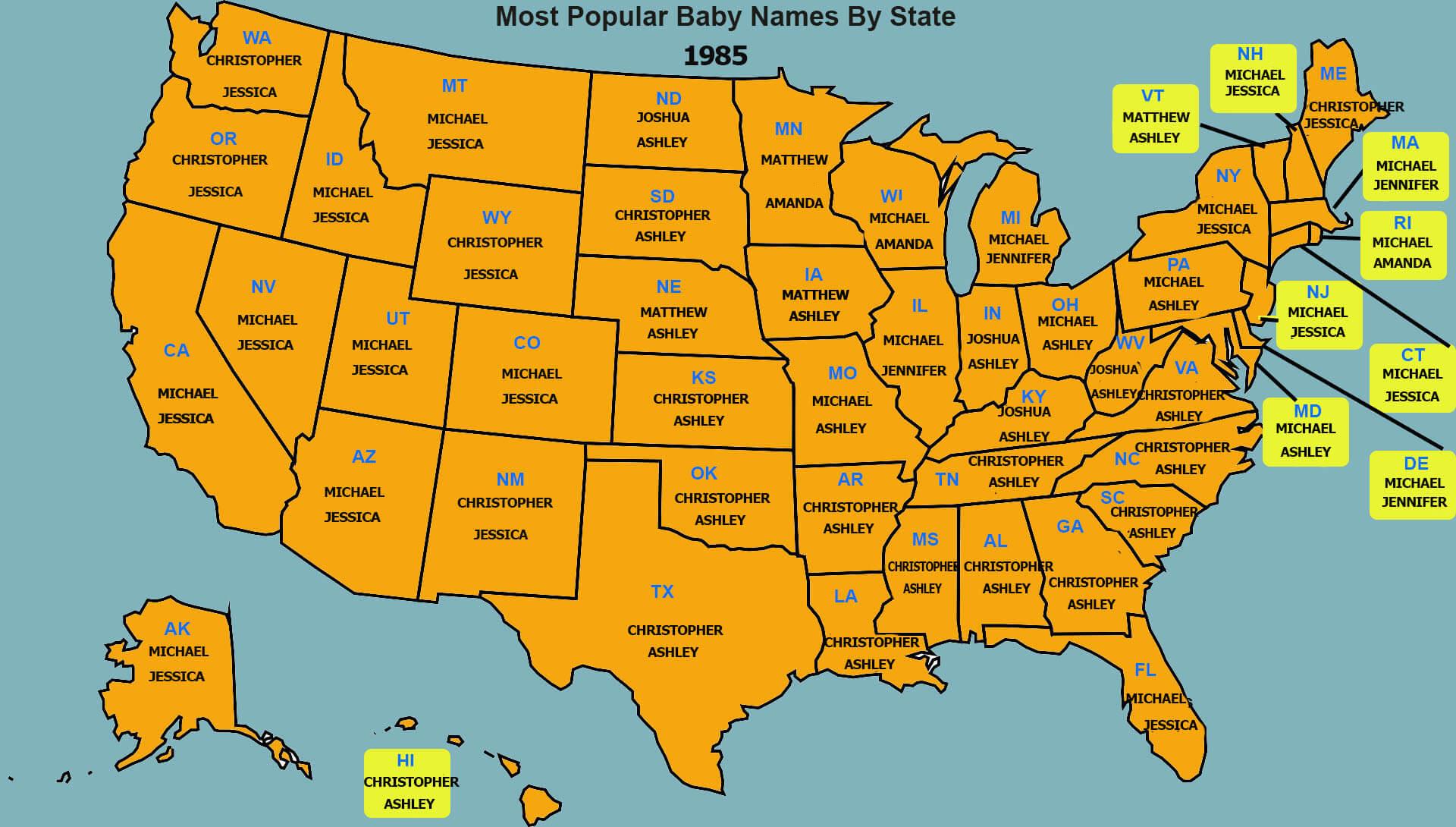 Most popular baby names in the U.S. in 1985