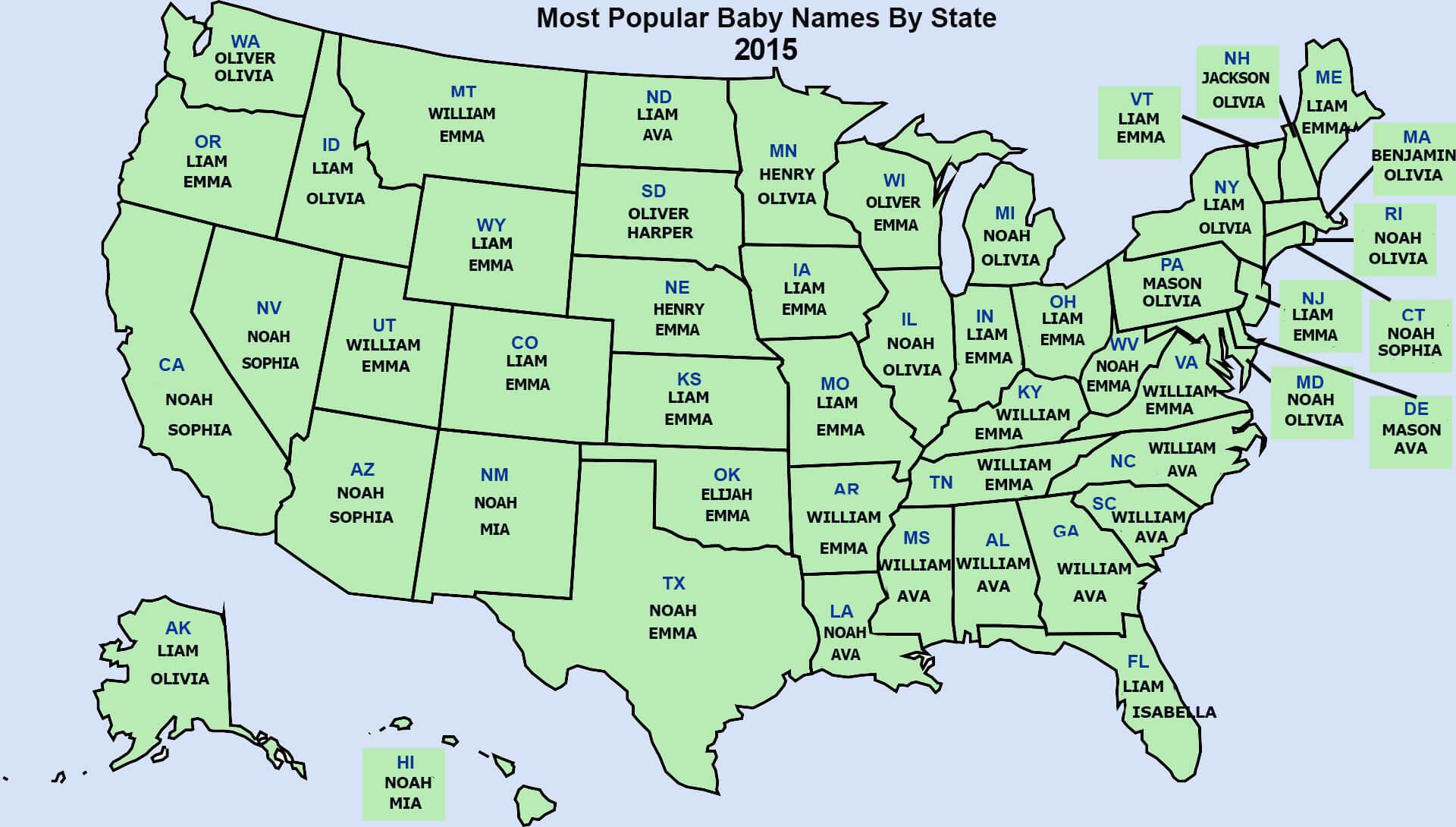 Most popular baby names in the U.S. in 2015
