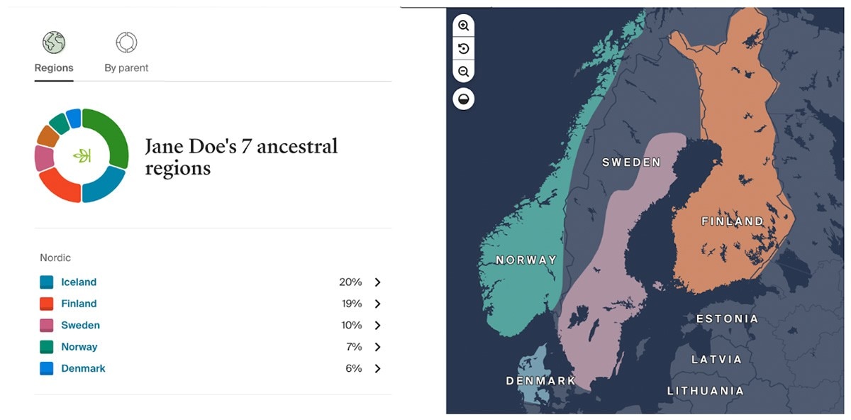 An example of five regions organized under a broader macro-region in a user’s results.