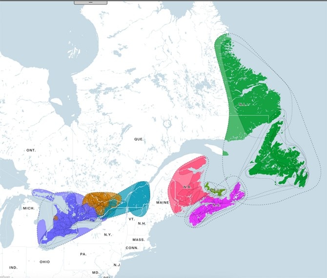 Areas covered by the 106 new AncestryDNA Central & Atlantic Canada ancestral journeys