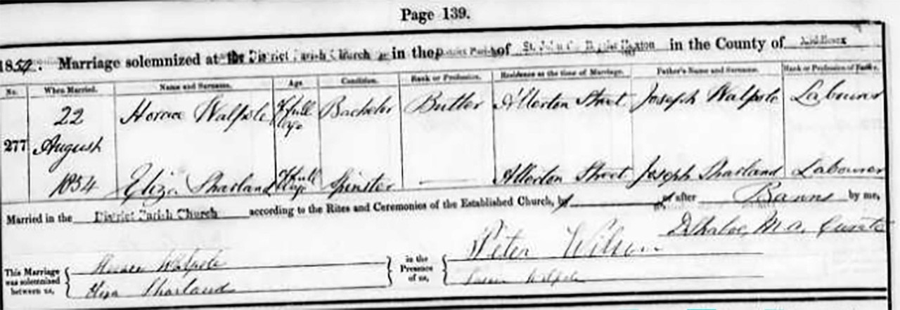  Marriage record of Horace Walpole on Ancestry