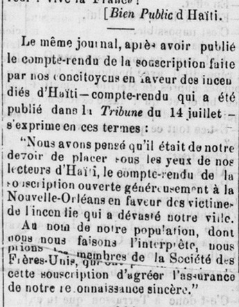  Haitians Showing Appreciation for New Orleans Creoles, La Tribune de la Nouvelle-Orléans, 19 September 1866, Chronicling America.loc.gov