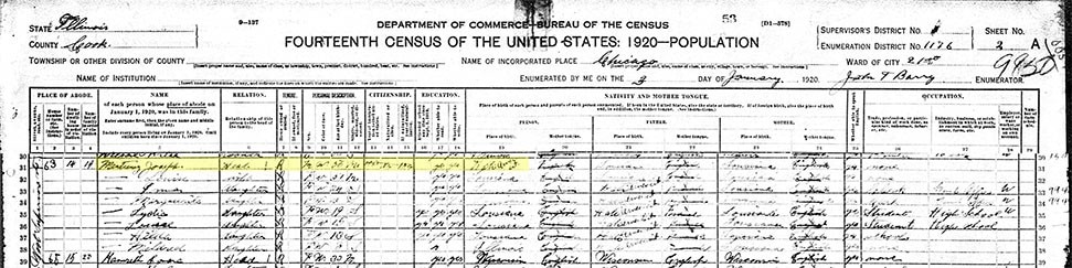 1920 U.S. Census, Chicago, Cook County, Illinois, Joseph’s birthplace “Heti”; Ancestry.com