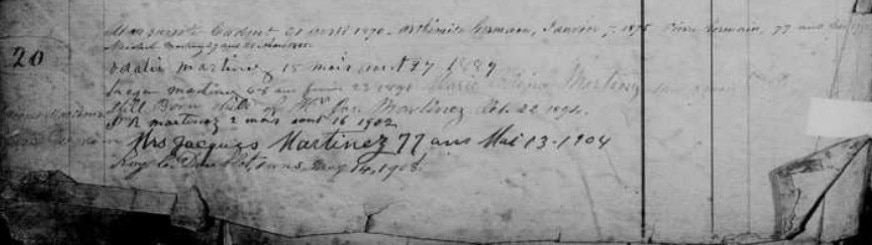 Jacques Martínez Burial Vault Register, St. Louis Cemetery No. 2, New Orleans, Louisiana; Archdiocese of New Orleans