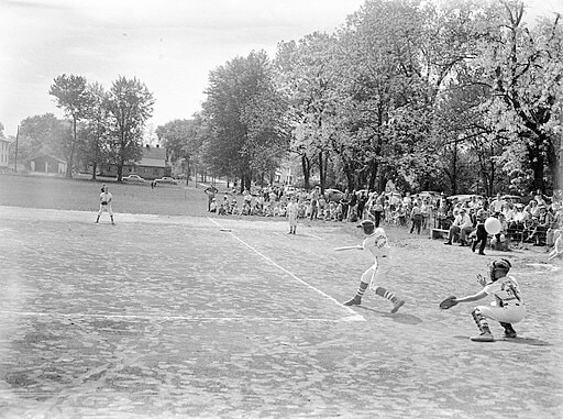 Little League baseball game in Hartford Park, Ohio, 1955; Columbus Metropolitan Library via Wikimedia Commons