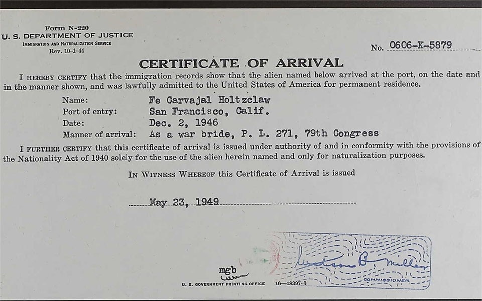 Fe Carvajal Holtzclaw in the Florida, U.S., Naturalization Records, 1847-1995, Ancestry.com