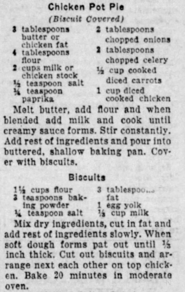 Recipe Records Chicken Pot Pie