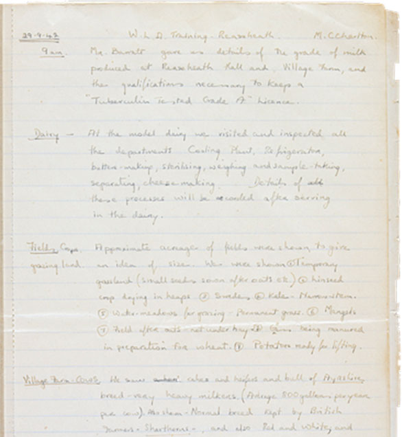 A training diary kept while attending the Cheshire School of Agriculture