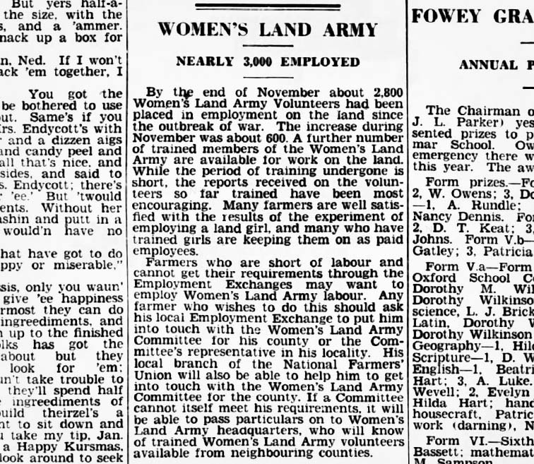 Article detailing the steady increase in Women's Land Army recruits