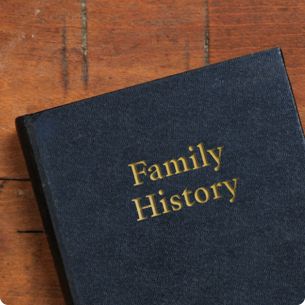 Photo of a book titled 'Family History'.